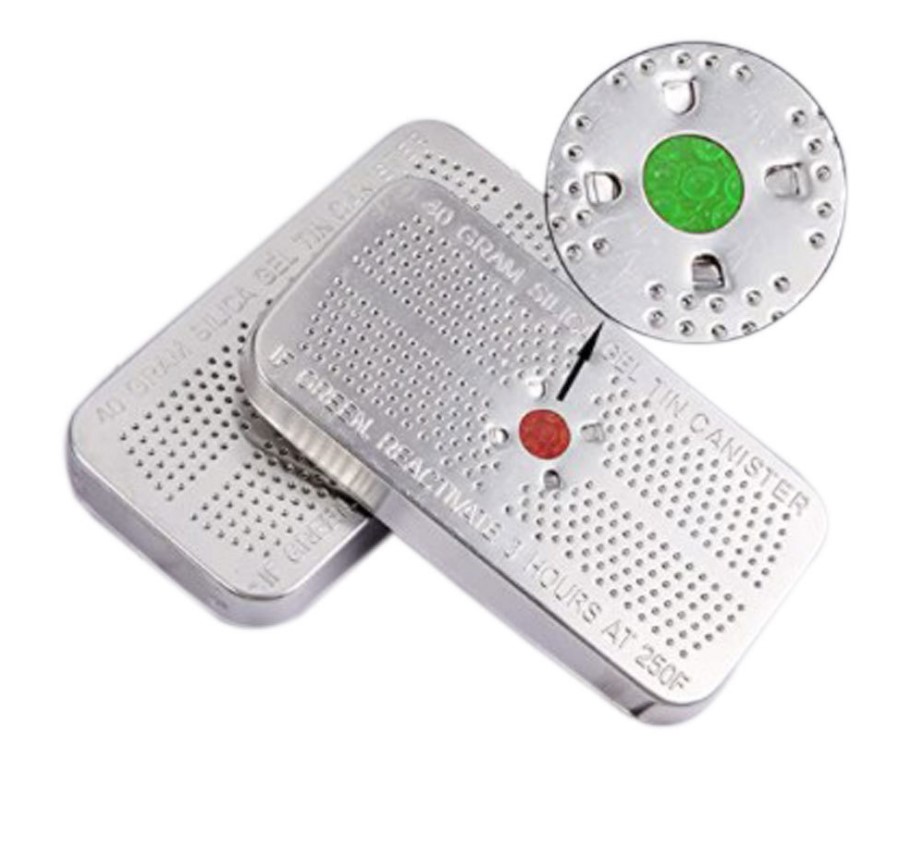 40g Reusable Indicating Silica Gel Tin for Toolboxes, Guns & Coin Storage