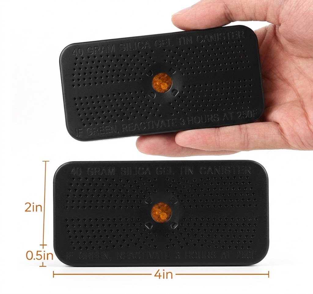 40g Reusable Black Aluminum Silica Gel Desiccant Canister